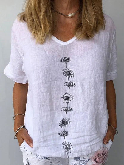 Women's Floral Print Relaxed Fit V-Neck Top