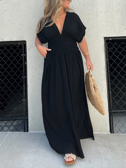 Chic V-Neck Maxi Dress with Slit for Effortless Glamour