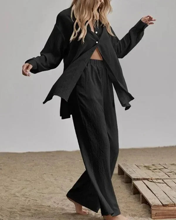 Lara | Long-Sleeve Shirt and Wide-Leg Linen Pants