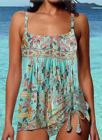 Leonie - Turquoise Floral Print Tankini Swimsuit