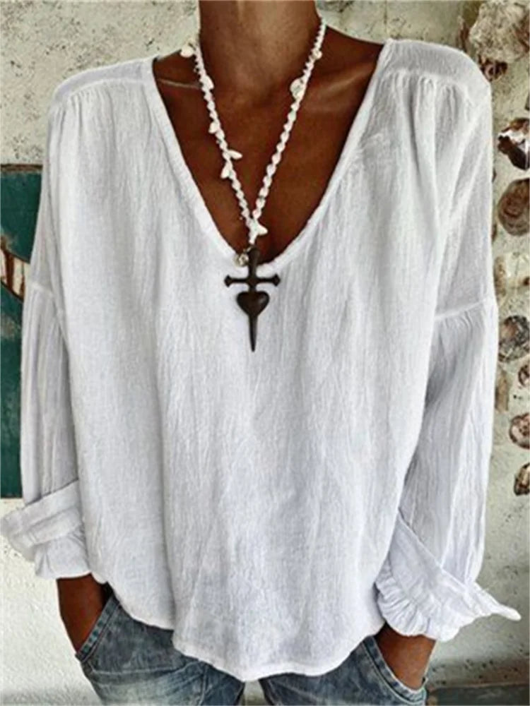 Casual V Neck Oversized Wrinkled Tunic