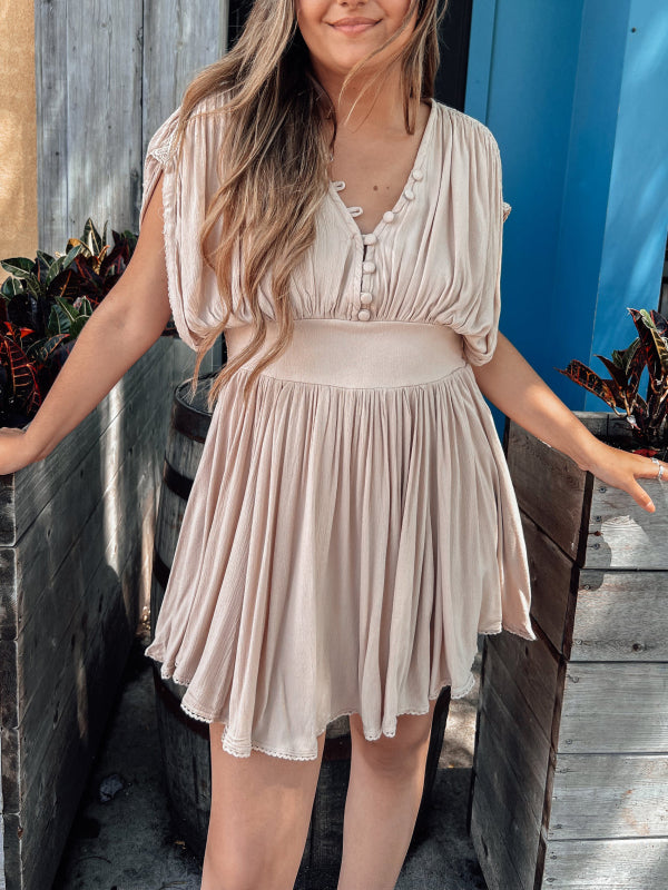 Effortlessly Stylish Gathered Button Mini Dress