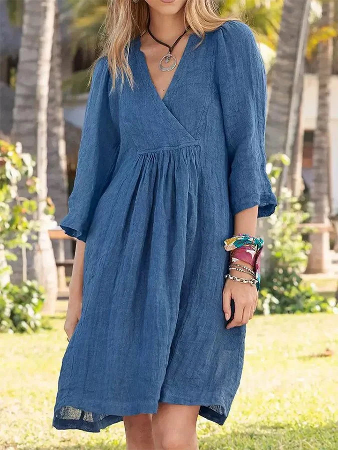 Kelly Collection Linen Dress - Elegant Crossed Style