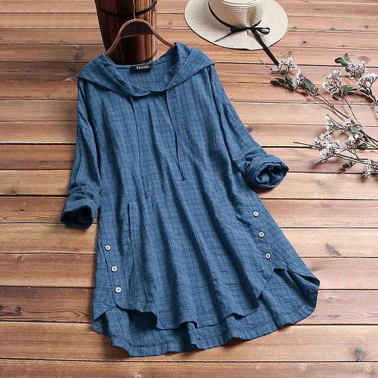 Hooded Plaid Casual Long Sleeve Blouse