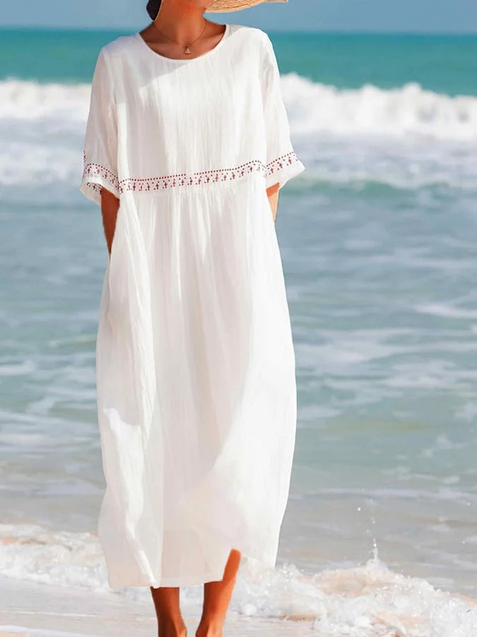 Lana – Soft embroidered cotton-linen dress