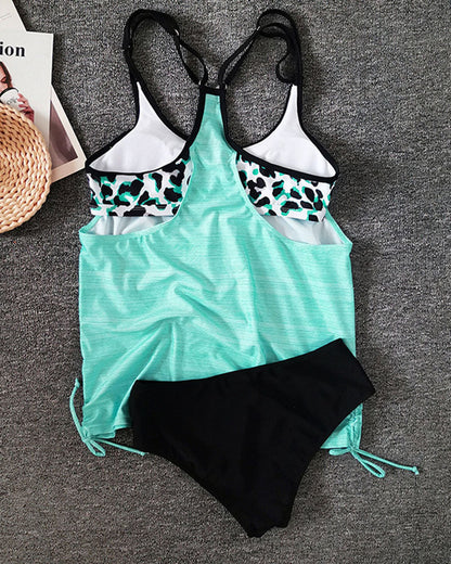 August - Solid Color Tankini with Leopard Print