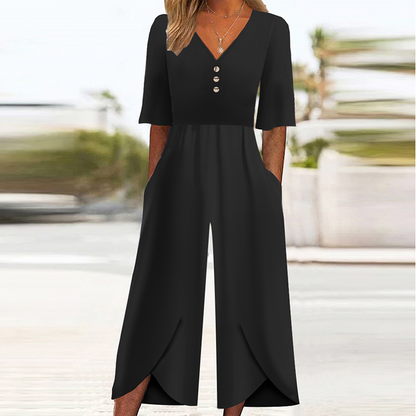 Leokadia - Stylish Black Jumpsuit with Side Pockets