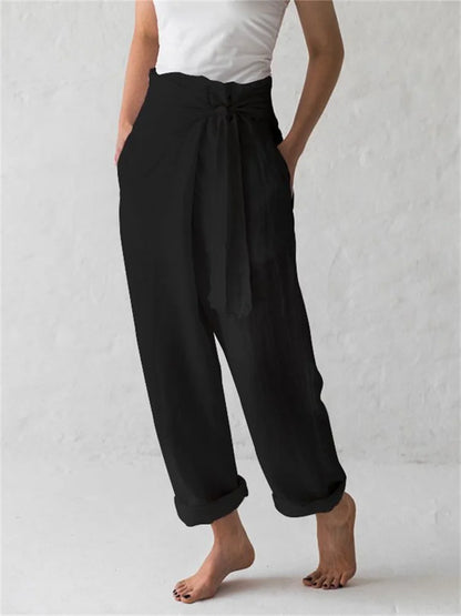 Linen Blend Casual Wide Leg Trousers