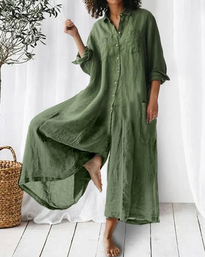 Effortless Chic Linen Cotton Long Sleeve Jumpsuit