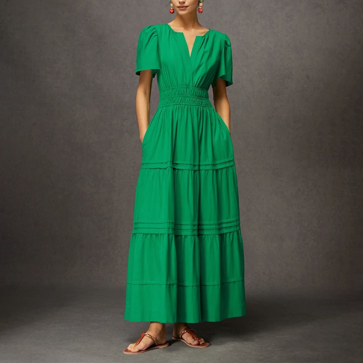 Soraya - Elegant Green Maxi Dress with Short Sleeves