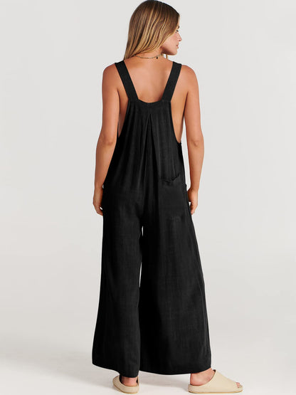 Stylish Sleeveless Wide Leg Jumpsuit for Women with Functional Pockets