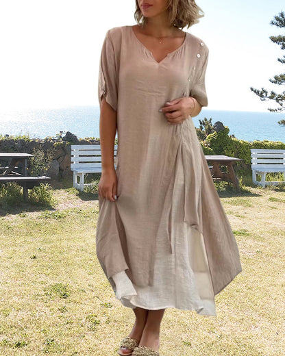 Fashion-Forward Asymmetrical Midi Dress with Short Sleeves