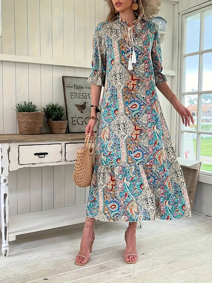 Dahlia - Short Sleeve Paisley Maxi Dress