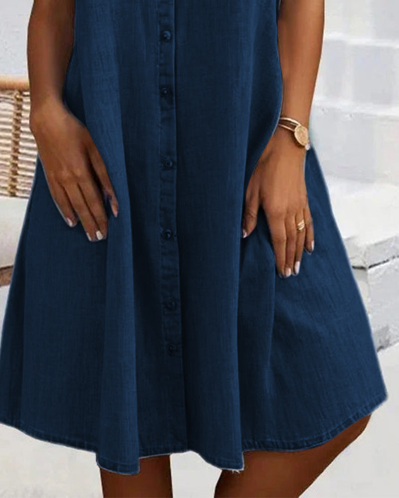 Jackie - Elegant Midi Dress with Short Sleeves and Button Front