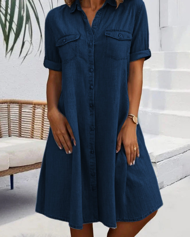 Jackie - Elegant Midi Dress with Short Sleeves and Button Front