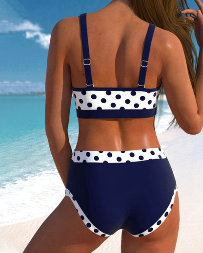 Lisbet - High-Waisted Polka Dot Patchwork Bikini