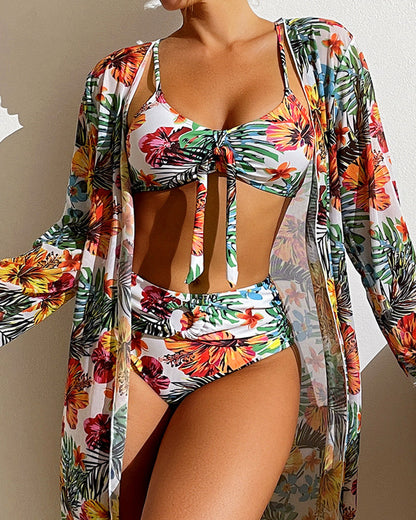 Siofra - Floral Bikini Set with Matching Cover-Up