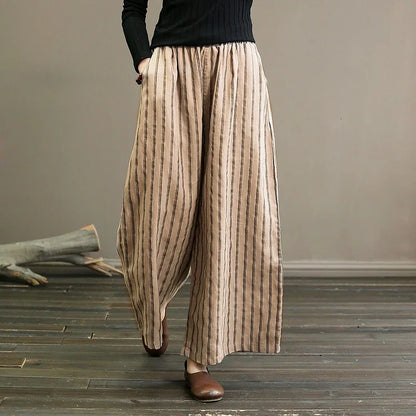 Vintage Striped Wide Leg Casual Trousers