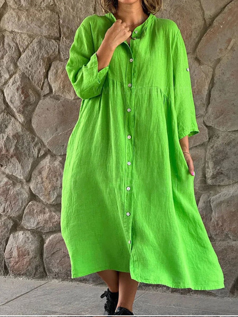 Casual Solid Color Dress with Pockets for Women