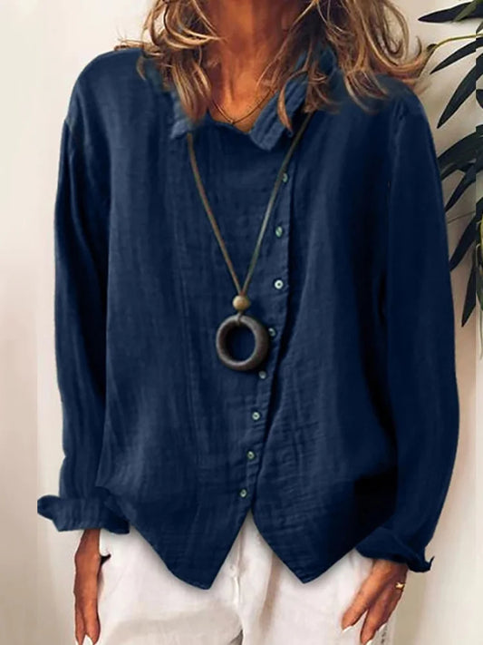 Casual Solid Long Sleeve Button-Up Shirt