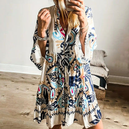 Novalee - Unique Printed Mini Dress with Long Sleeves