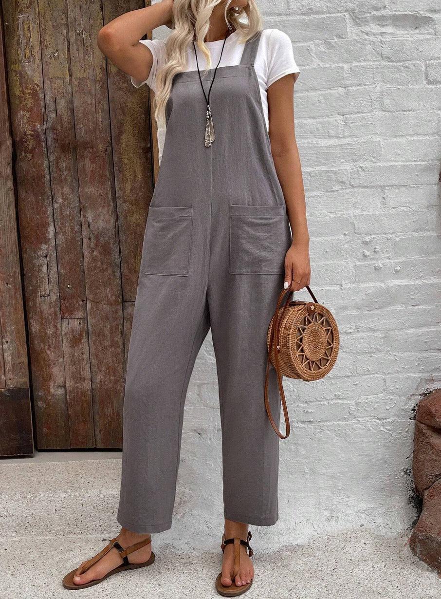 Jana - Gray Sleeveless Jumpsuit with Belt