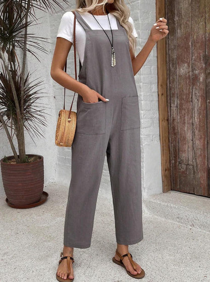 Jana - Gray Sleeveless Jumpsuit with Belt