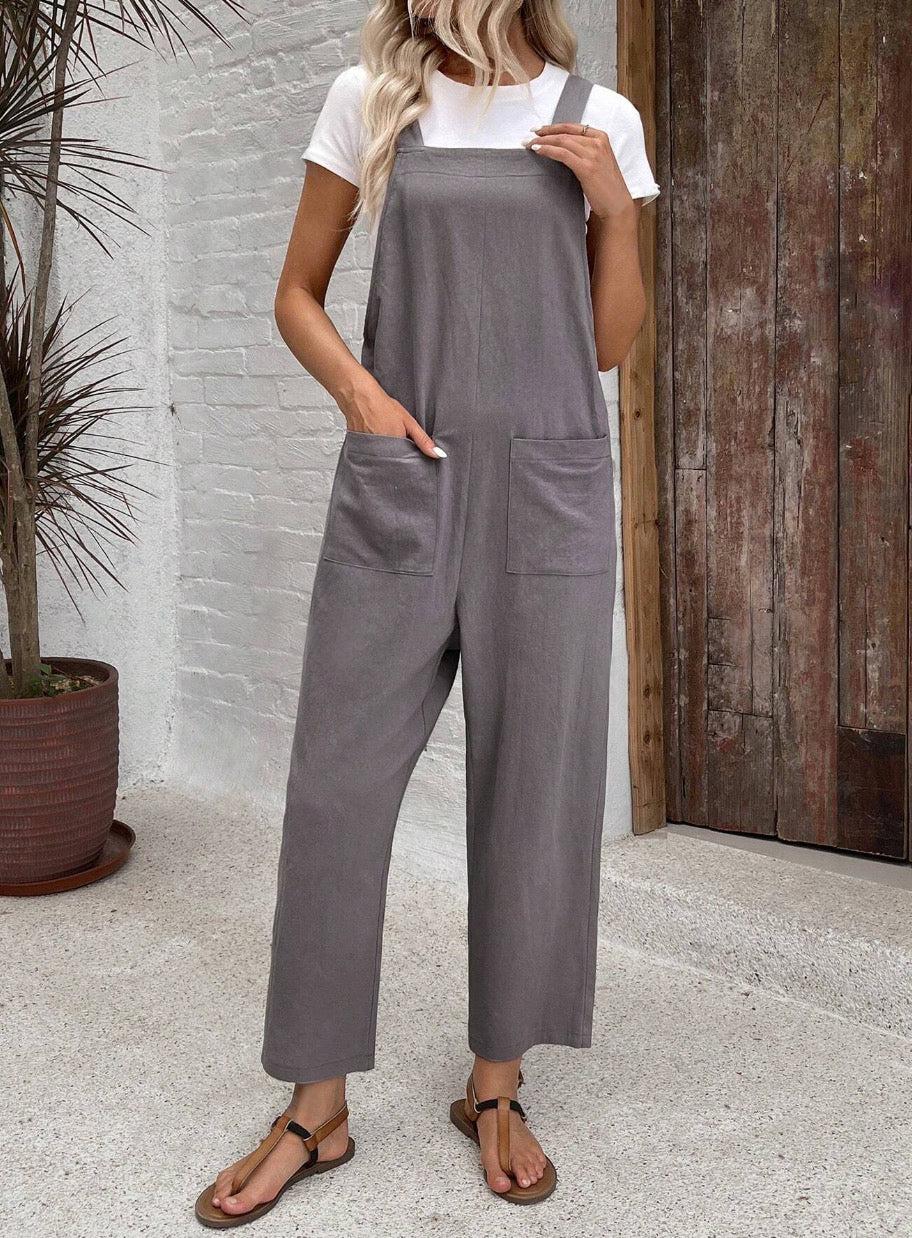 Jana - Gray Sleeveless Jumpsuit with Belt