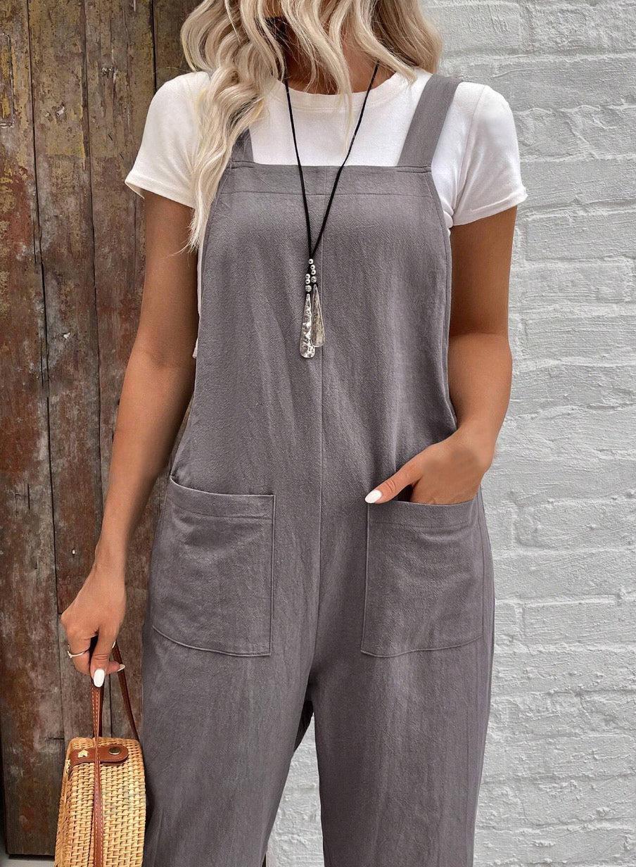 Jana - Gray Sleeveless Jumpsuit with Belt