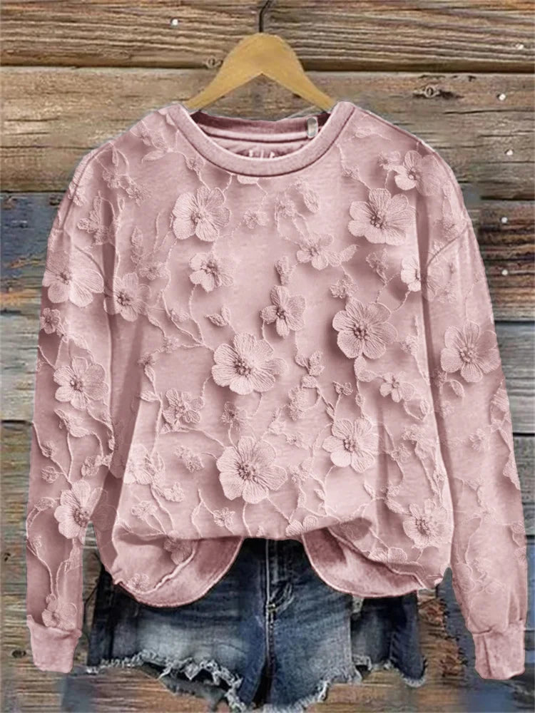 Embroidered 3D Floral Lace Cozy Pullover Sweater