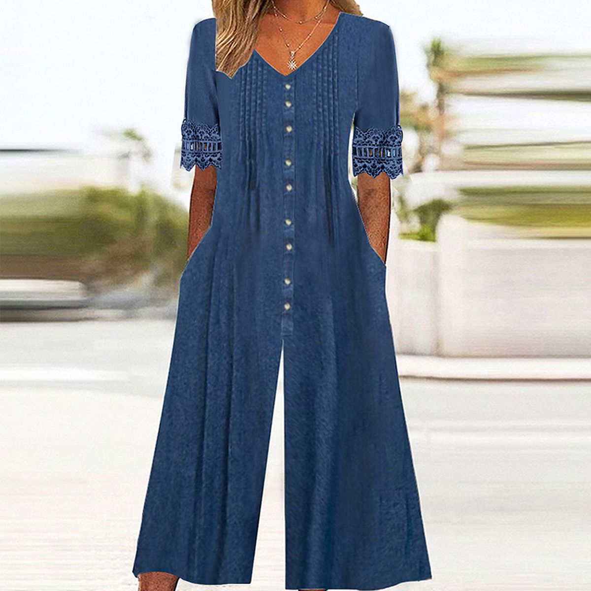 Domicela - Blue Utility Jumpsuit with Side Pockets