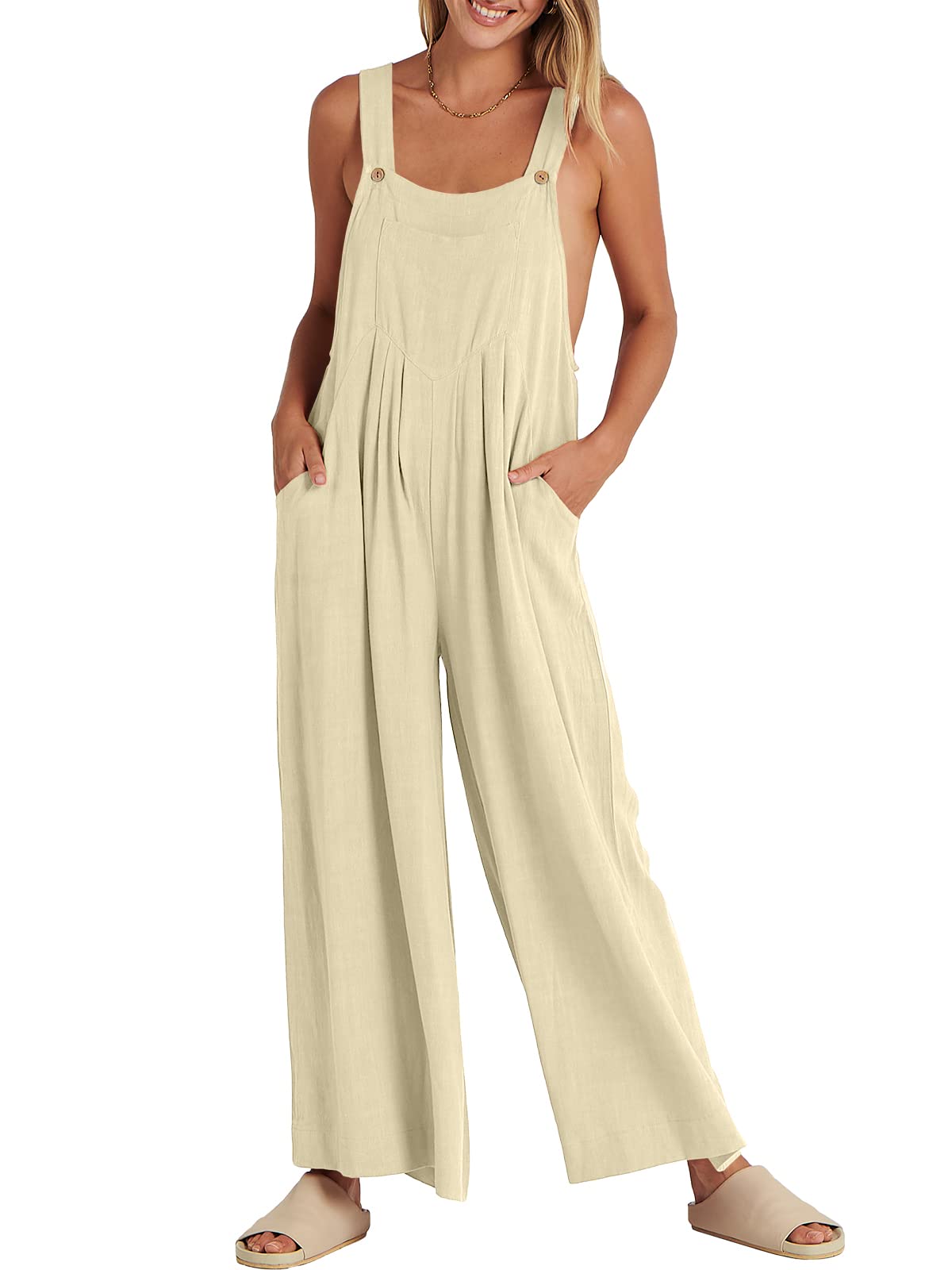 Stylish Sleeveless Wide Leg Jumpsuit for Women with Functional Pockets