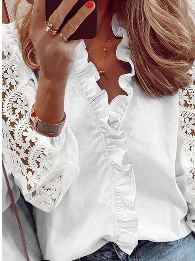 Long Sleeve Blouse with Lace Accents - Timeless Sophistication