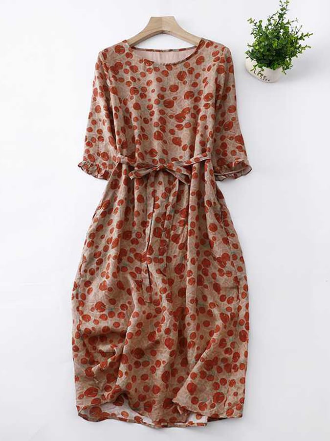 Women's Bohemian Floral Pocketed Casual Dress with Ruffle Details