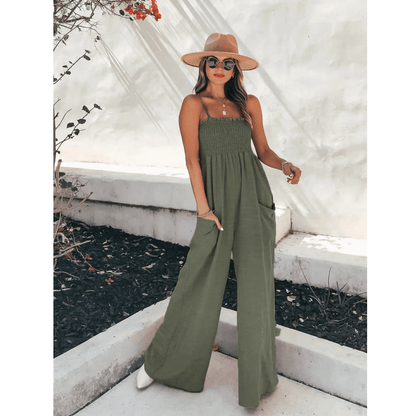 Chic Ladies Smocked Top Wide Leg Jumpsuit