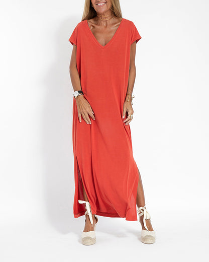 Sophisticated Women's Loose Maxi Dress with Short Sleeves