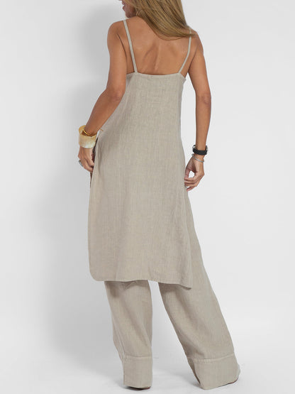 Effortless Elegance: Women's Breezy Linen Strappy Two-Piece Set