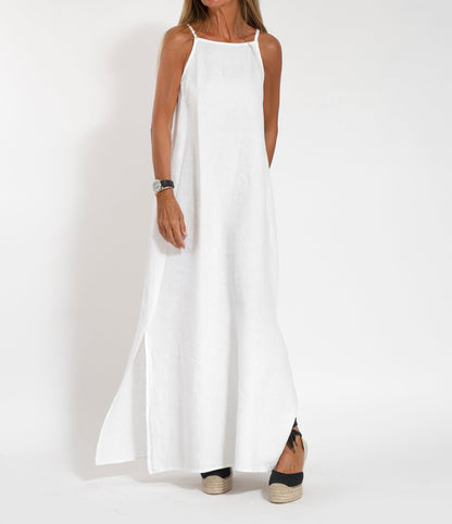 Stylish Sleeveless Cotton Linen Maxi Dress in Solid Colors