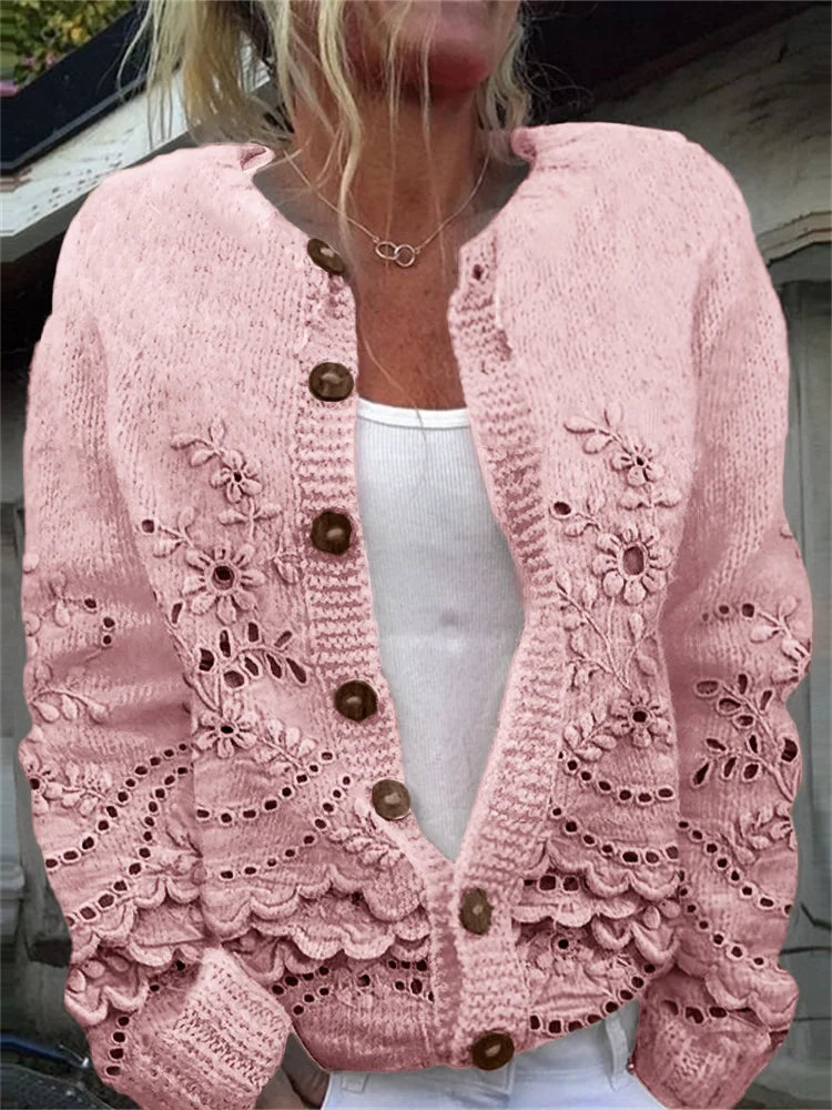 Retro Blossom Embroidered Lace Knit Cardigan