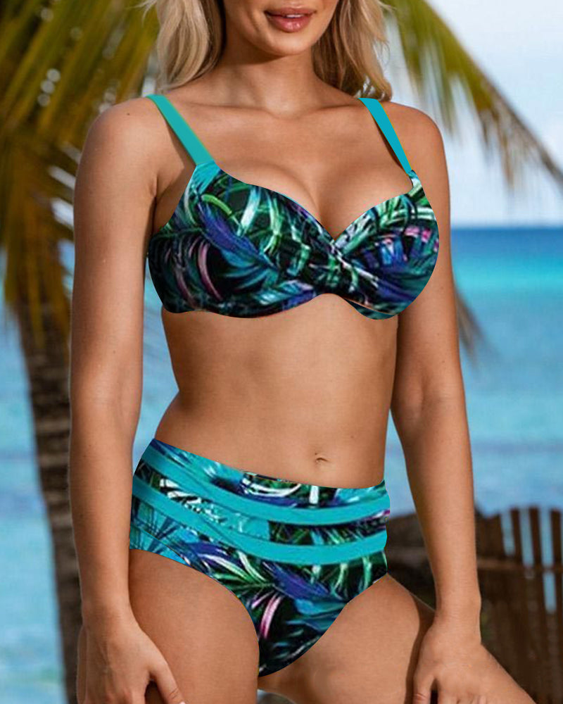 Lizzie - High-Waisted Tropical Leaf Print Bikini