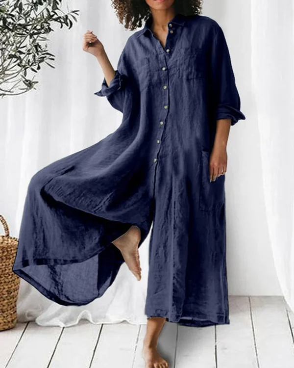 Effortless Chic Linen Cotton Long Sleeve Jumpsuit