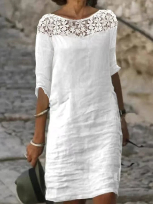 Casual Lace Dress with 3/4 Sleeves - Delicate Charm