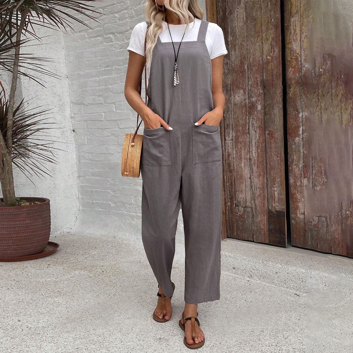 Jana - Gray Sleeveless Jumpsuit with Belt