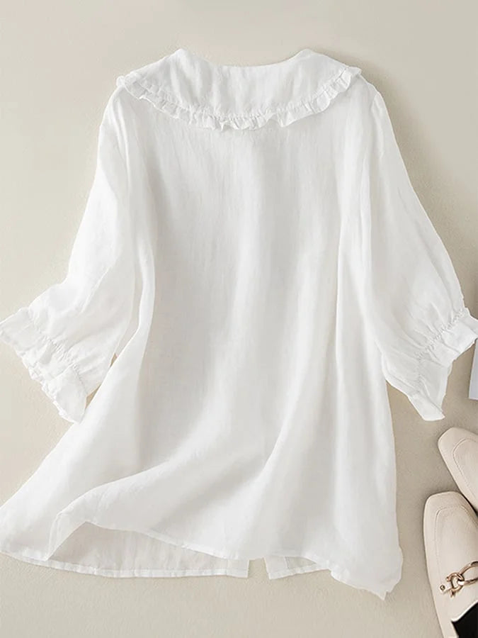 Flora – Soft cotton ruffle neck shirt