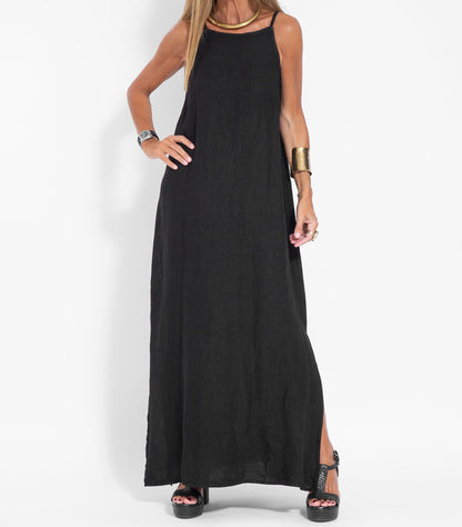 Stylish Sleeveless Cotton Linen Maxi Dress in Solid Colors