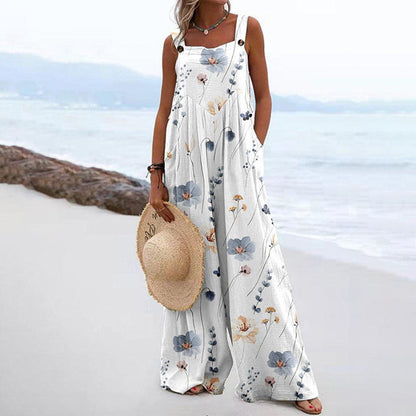 Delphina - White Sleeveless Jumpsuit with Floral Print