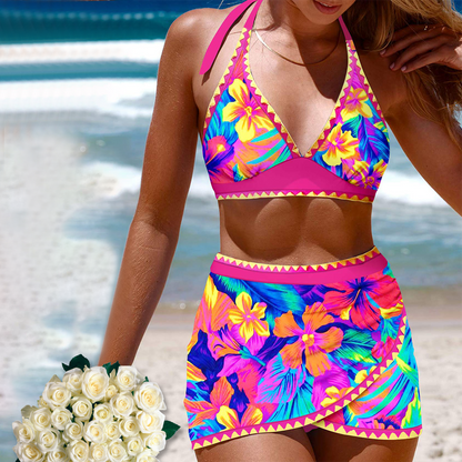 Alvina - Floral Print Sexy Swimsuit with Halter Neck Design