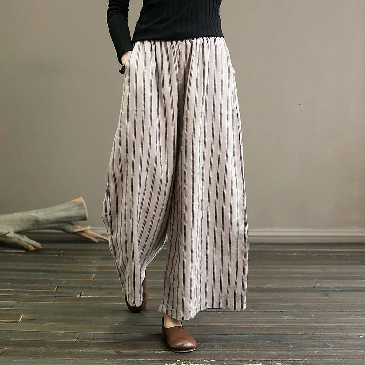 Vintage Striped Wide Leg Casual Trousers