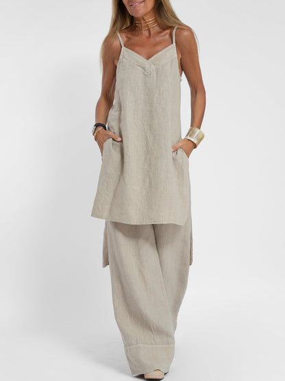 Effortless Elegance: Women's Breezy Linen Strappy Two-Piece Set