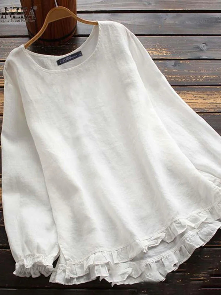 Ruffled Crew Neck Casual Top